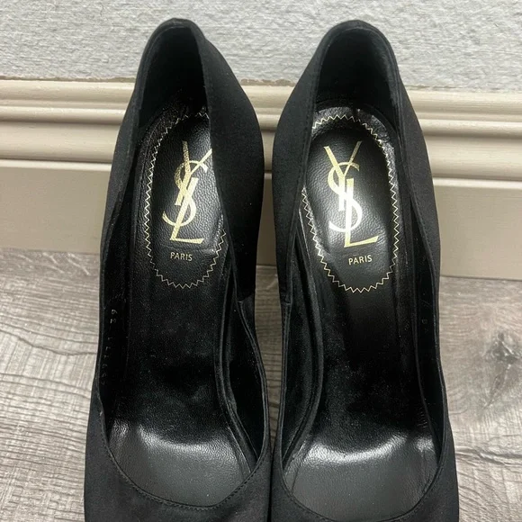 YVES SAINT LAURENT BLACK SATIN PALAIS PLATFORMS - Picture 4 of 8